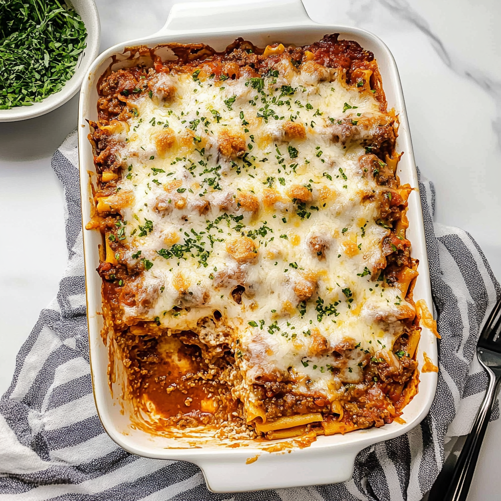 Recipe preparation for Cheesy Baked Spaghetti