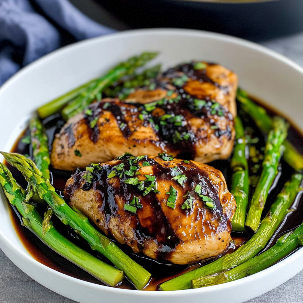 Recipe preparation for One-Pan Balsamic Chicken and Asparagus