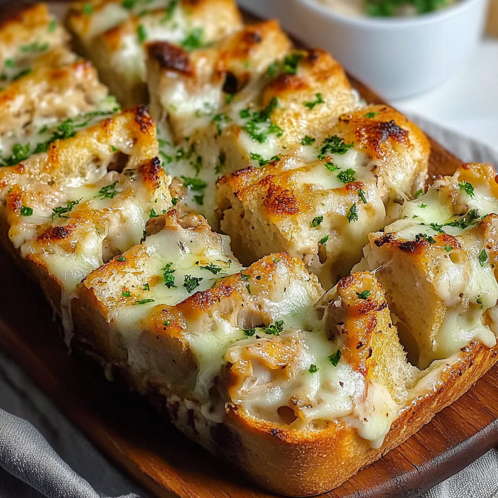 Recipe preparation for Chicken Alfredo Garlic Bread