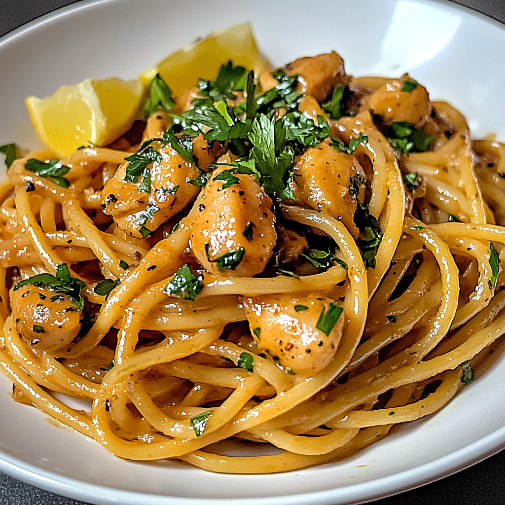 Recipe preparation for Cowboy Butter Chicken Linguine