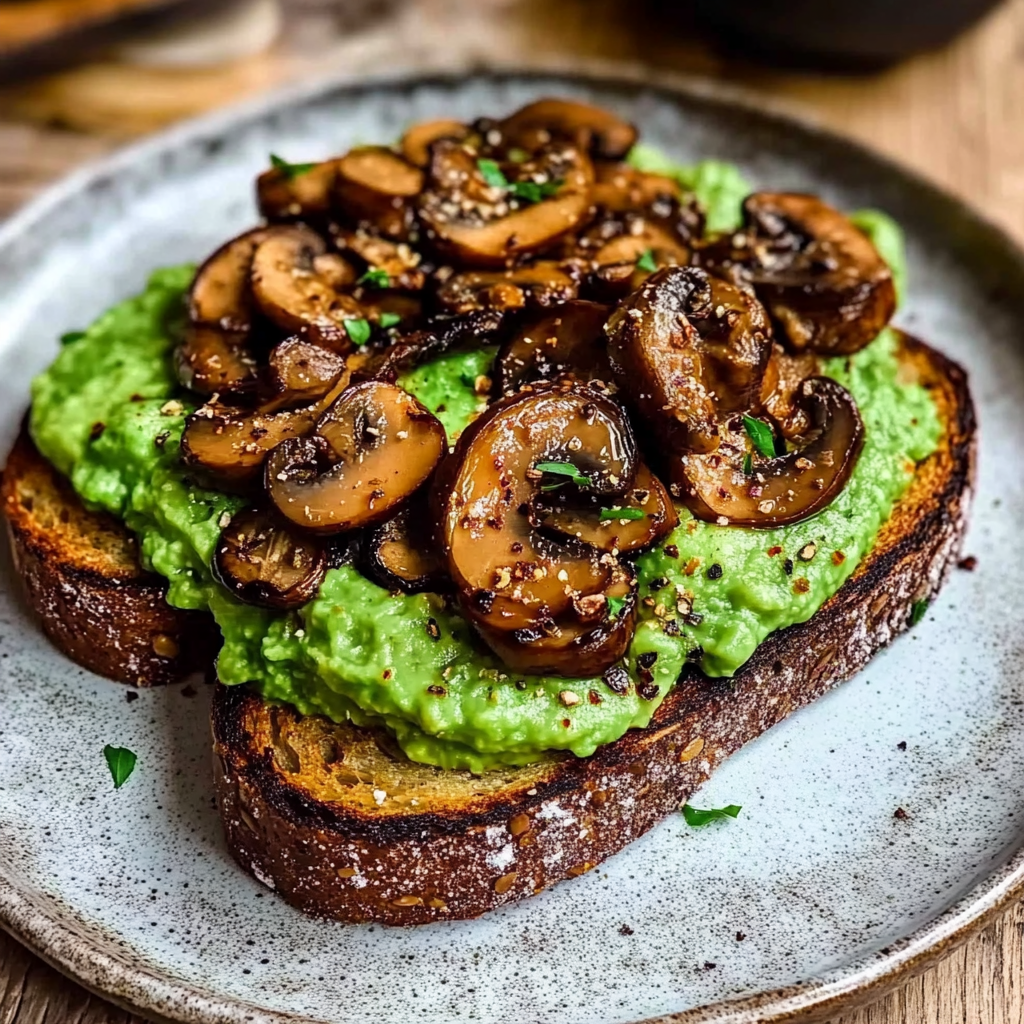 Recipe preparation for Avocado Garlicky Mushroom Toast