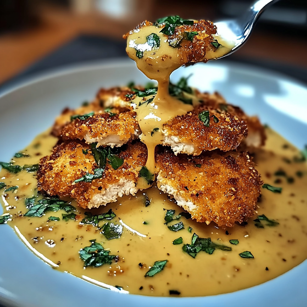 Recipe preparation for Crispy Parmesan Chicken with a Rich Garlic Sauce