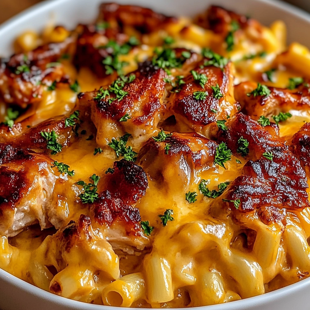 Recipe preparation for BBQ Chicken Mac and Cheese