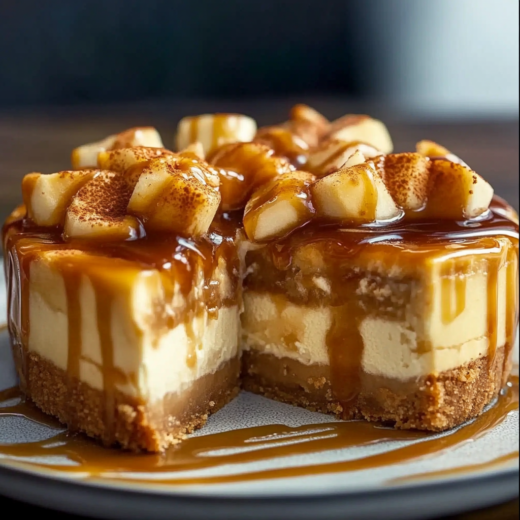 Recipe preparation for Decadent Apple Caramel Cheesecake