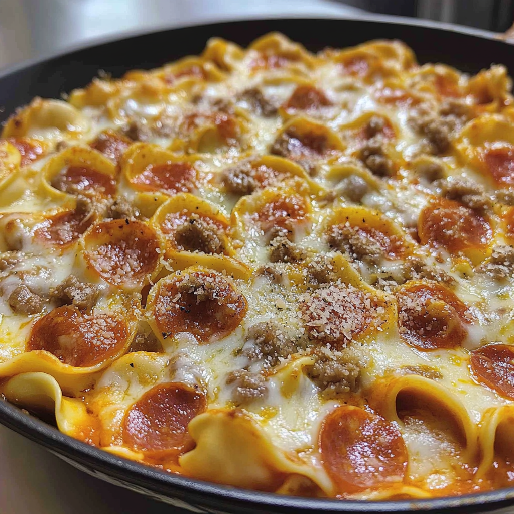 Recipe preparation for Pizza Tortellini Skillet