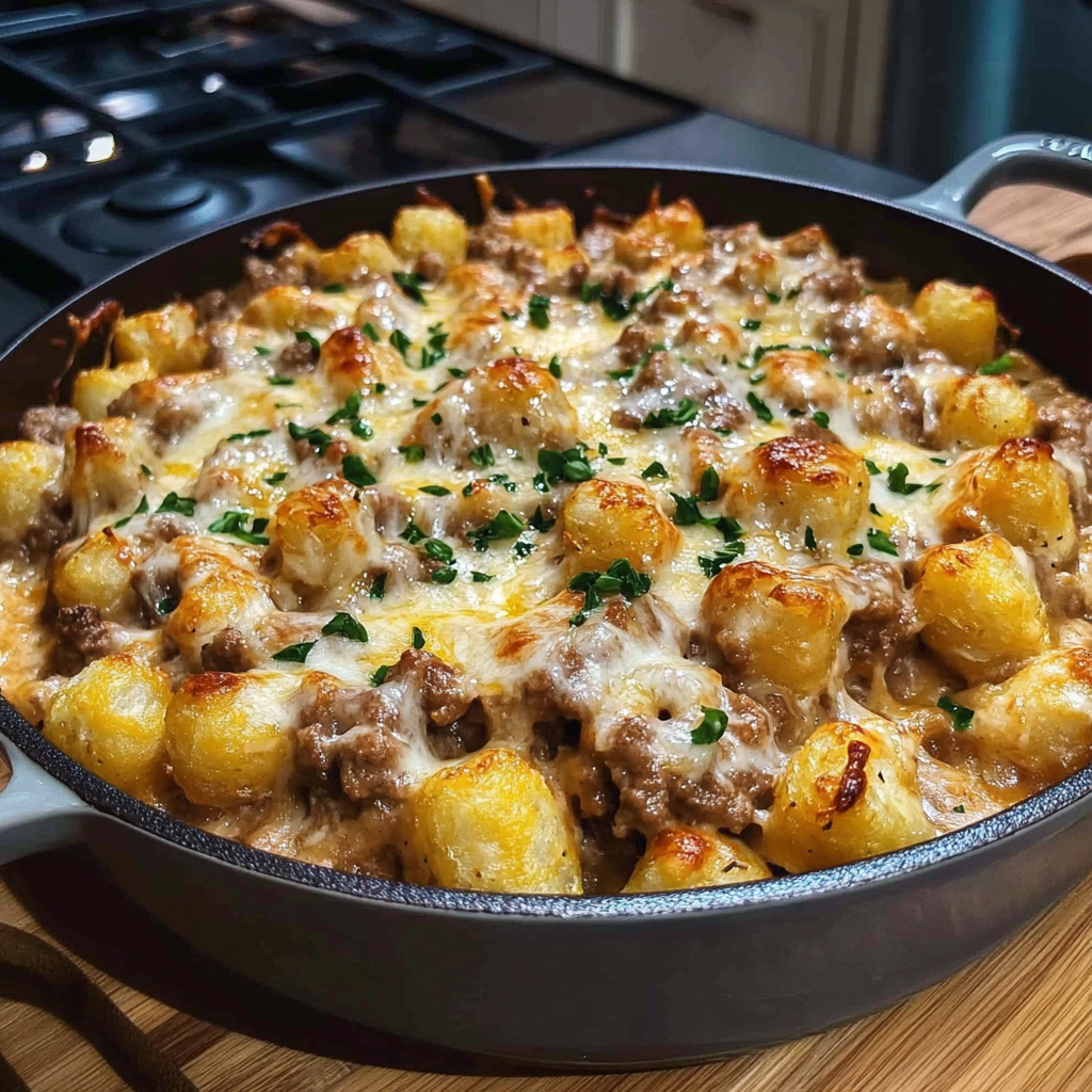 Recipe preparation for Cowboy Tater Tot Casserole