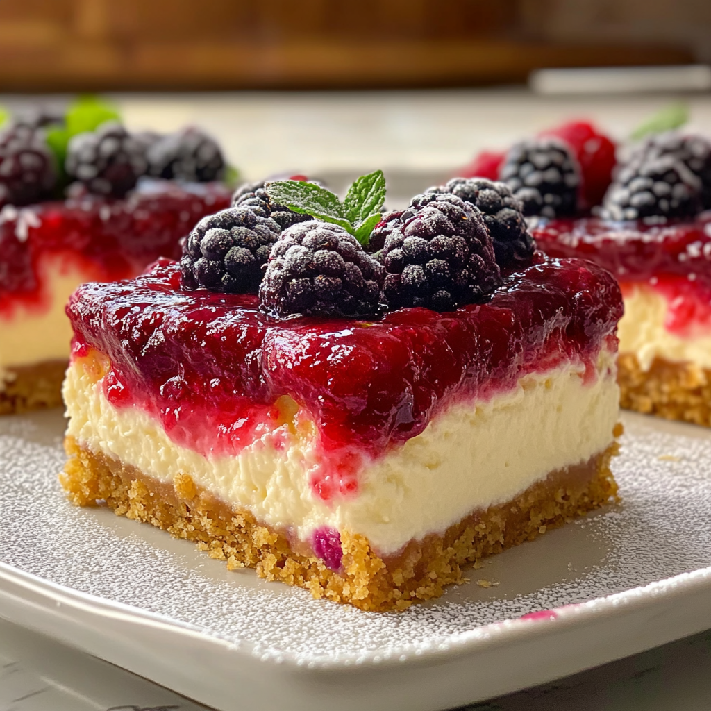 Recipe preparation for No Bake Berry Cheesecake Bars