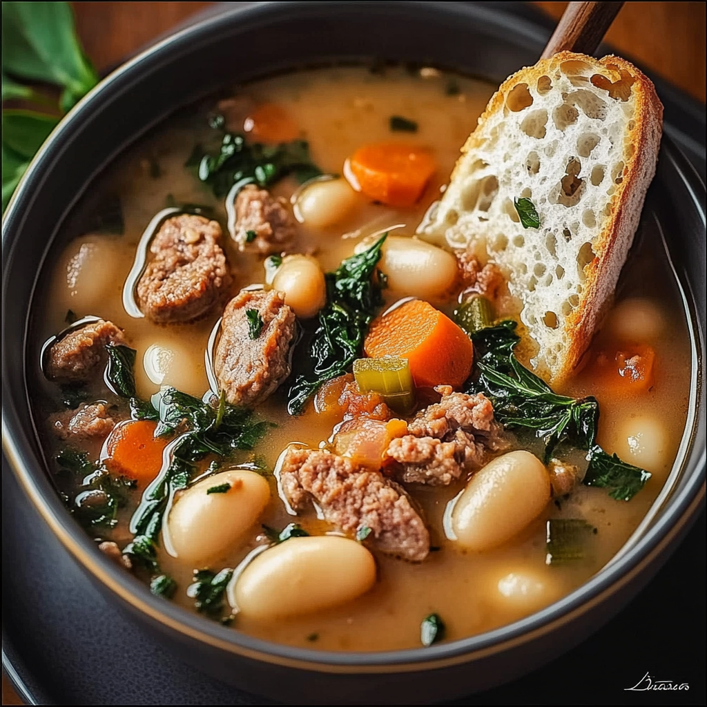Recipe preparation for Italian Sausage White Bean Soup