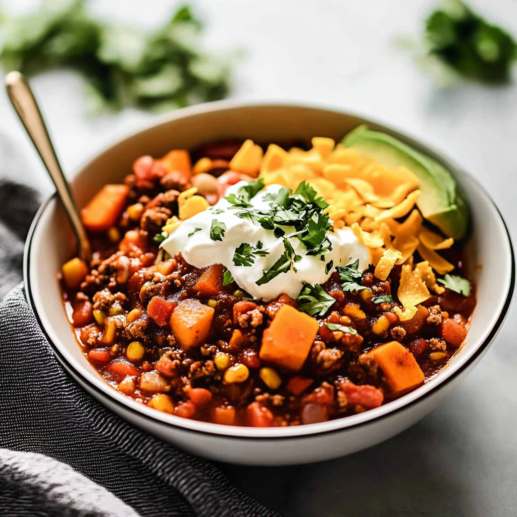 Recipe preparation for Turkey Sweet Potato Chili