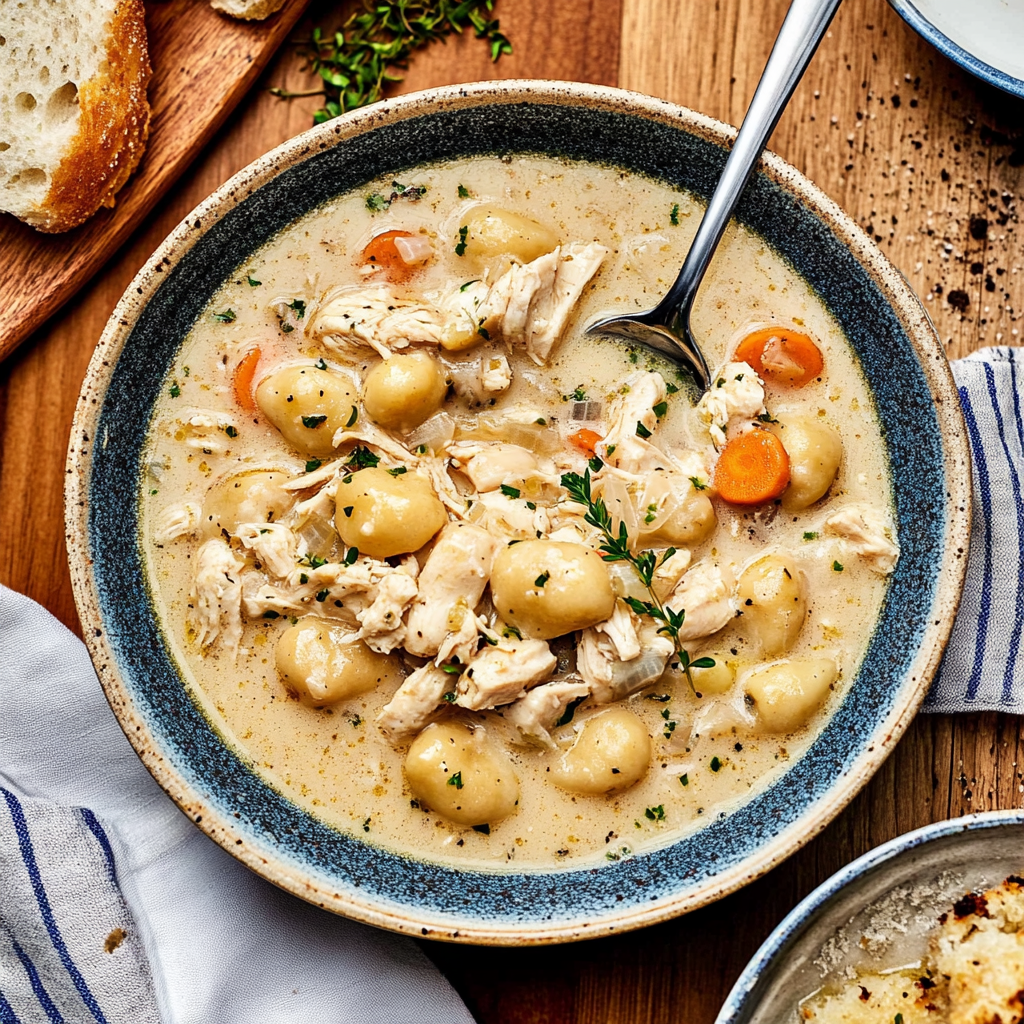 Recipe preparation for Creamy Chicken Gnocchi Soup