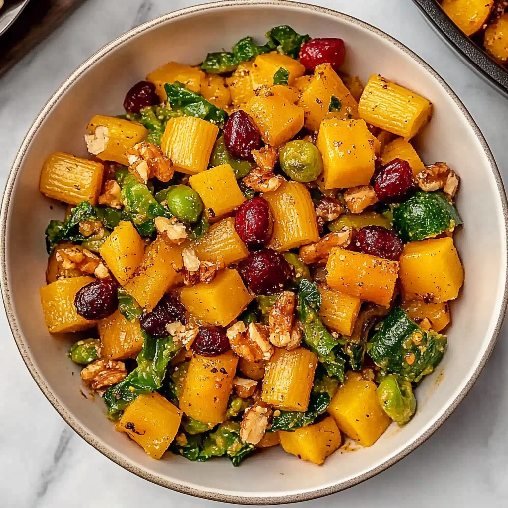 Recipe preparation for Roasted Butternut Squash Pasta Salad