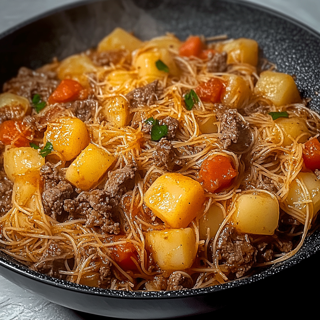 Recipe preparation for Fideo with Potatoes and Beef