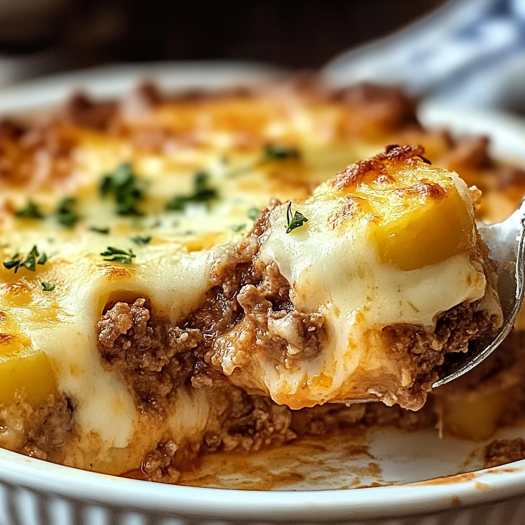 Recipe preparation for Cheesy Beef & Potato Casserole