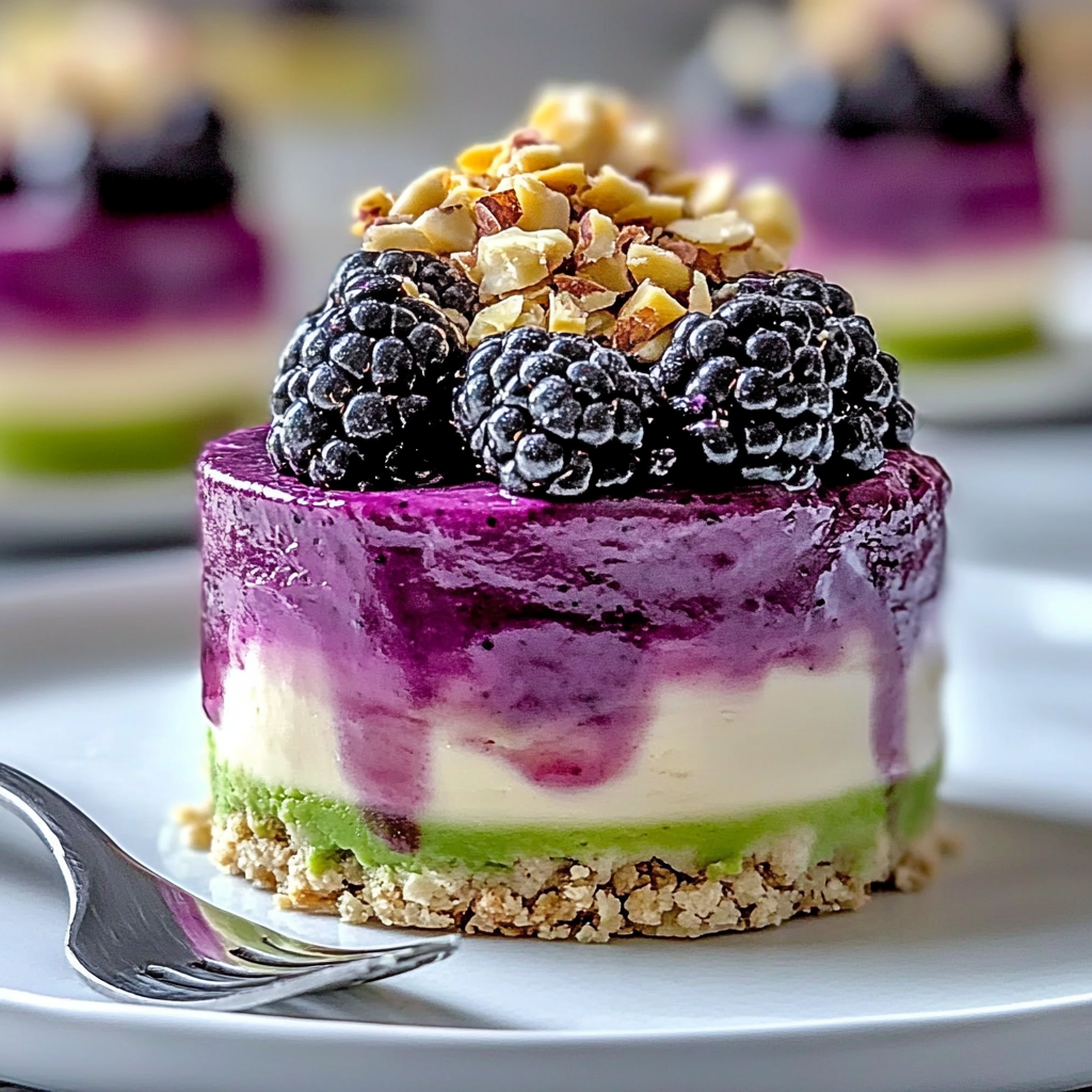 Recipe preparation for Pistachio & Blackberry Cheesecake Towers
