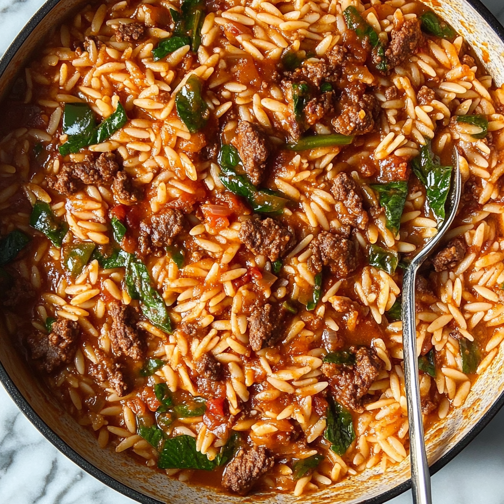 Recipe preparation for Sloppy Joe Style Orzo