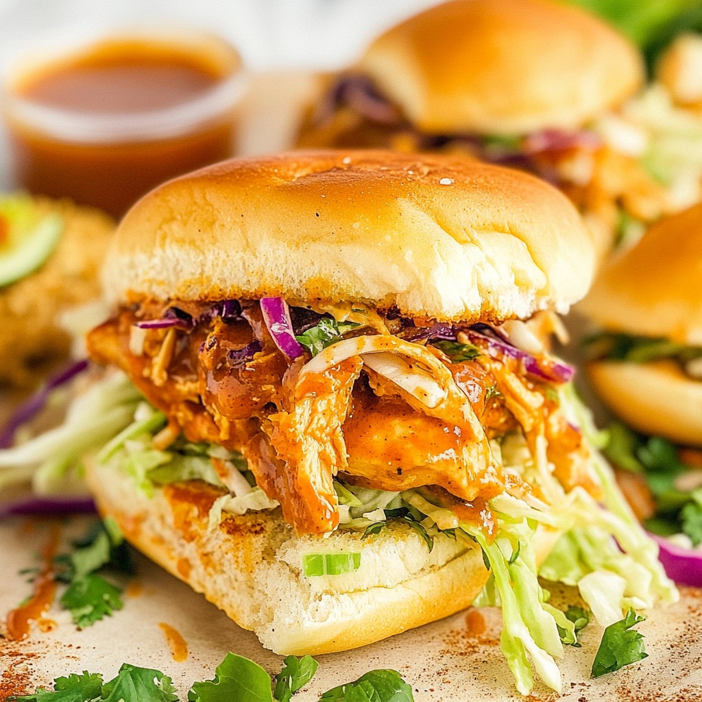 Recipe preparation for BBQ Chicken Sliders Tangy Coleslaw