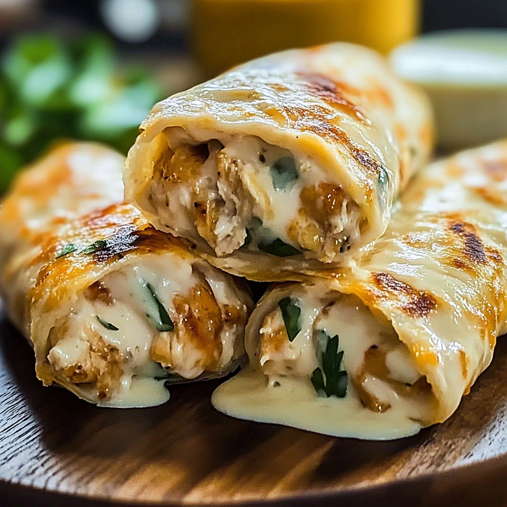 Recipe preparation for Cheesy Garlic Chicken Wraps