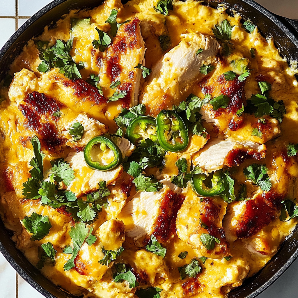Recipe preparation for Jalapeño Popper Chicken Skillet