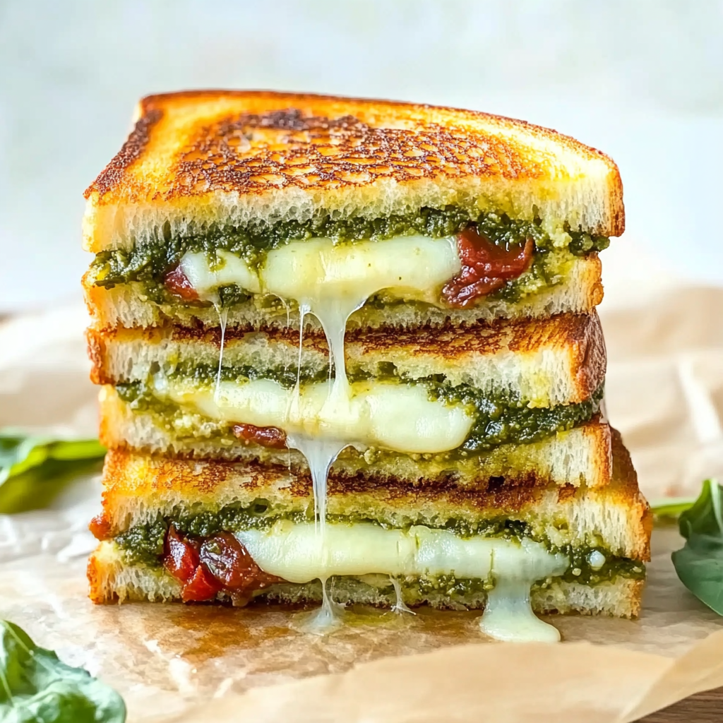 Recipe preparation for Best Pesto Grilled Cheese