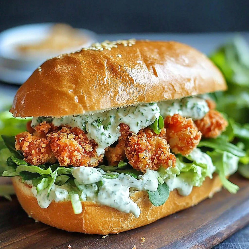 Recipe preparation for Crispy Chicken Caesar Sandwich
