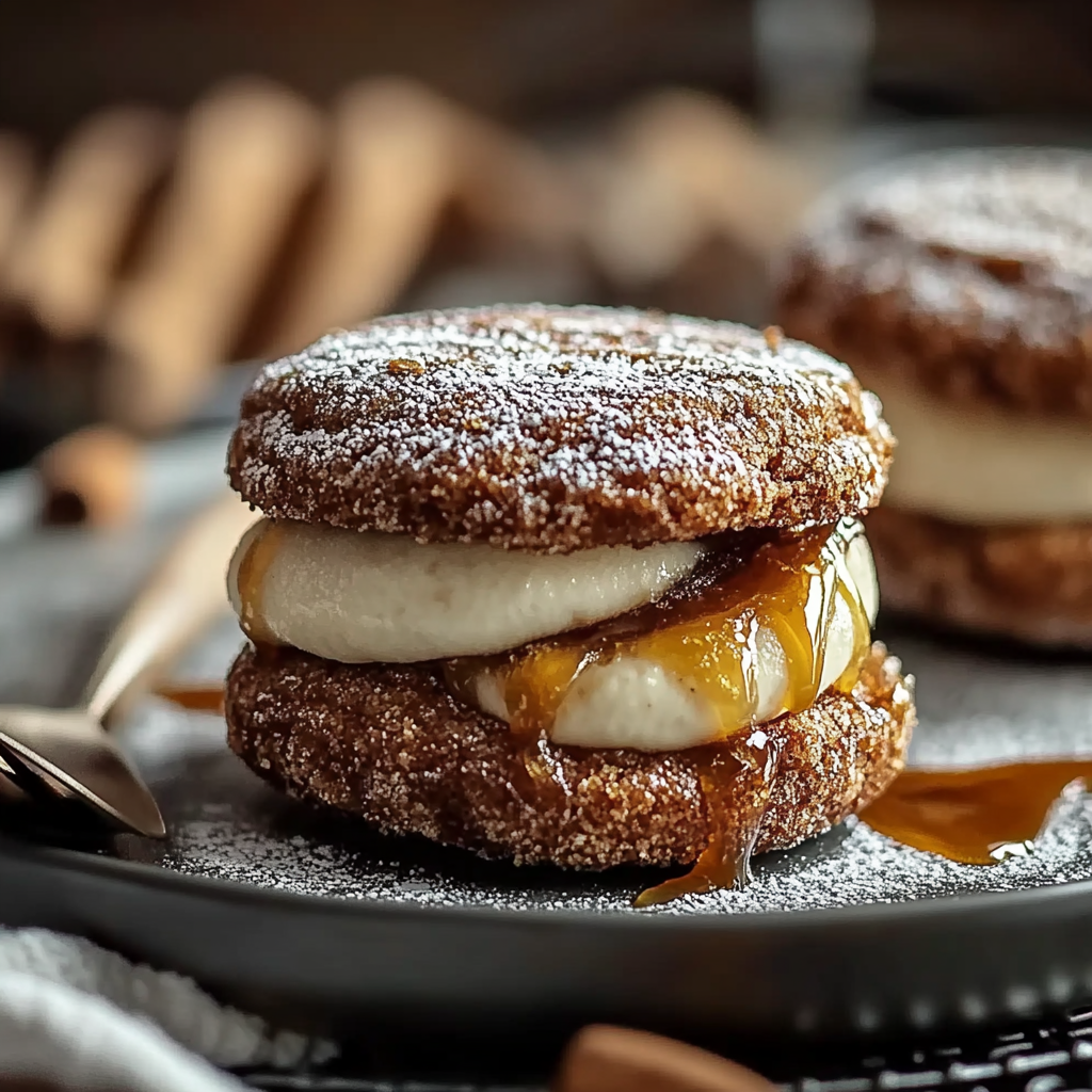 Recipe preparation for Apple Cider Whoopie Pie Cookies with Caramel