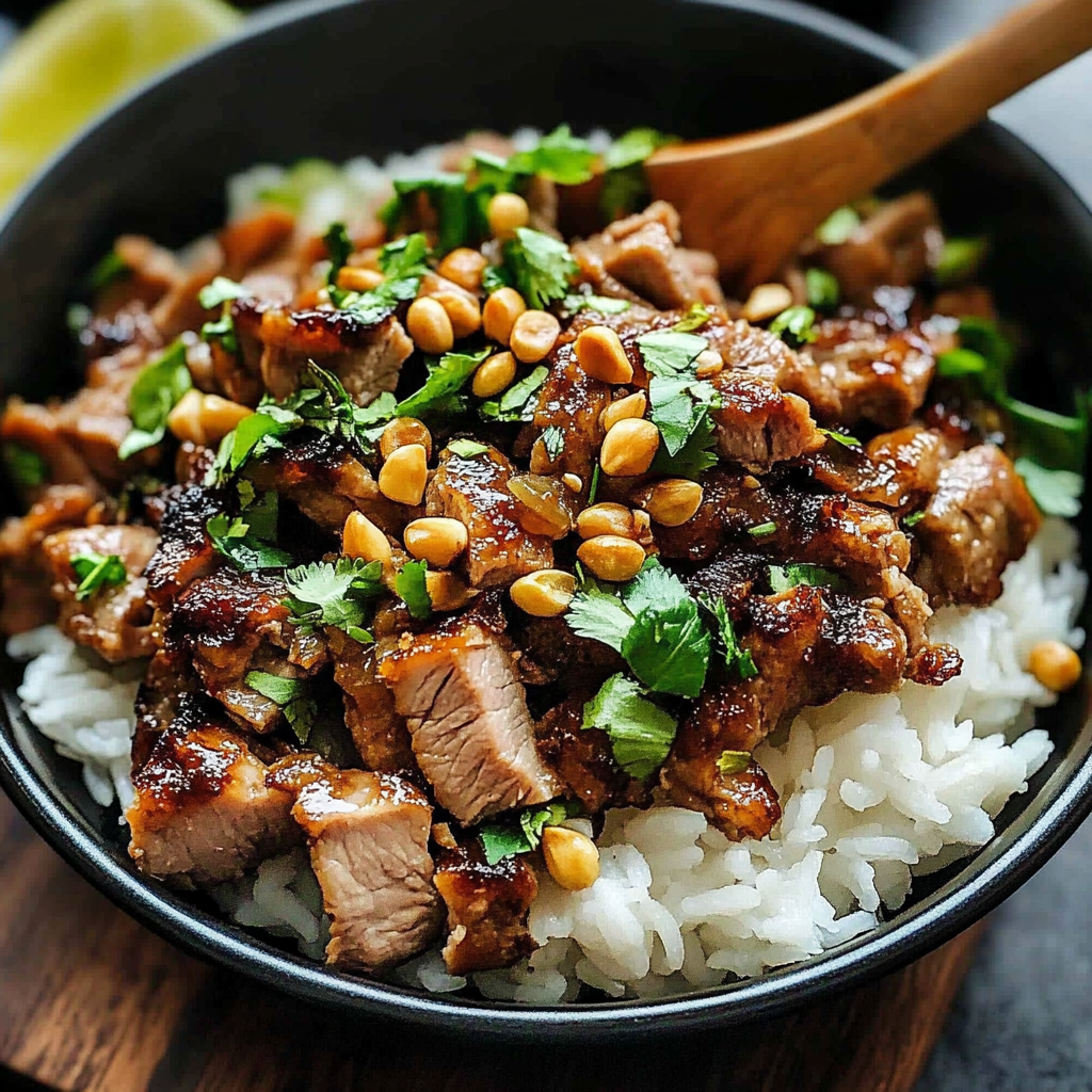 Recipe preparation for Ginger Lime Pork with Coconut Rice