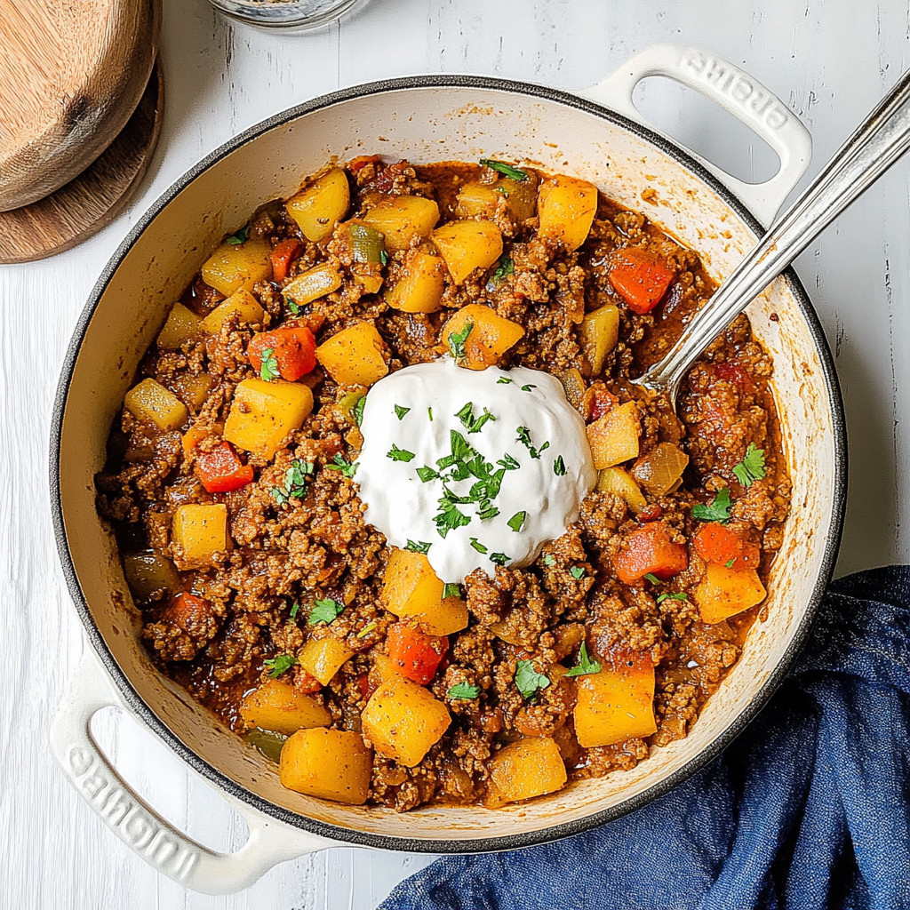 Recipe preparation for Ground Beef and Potatoes