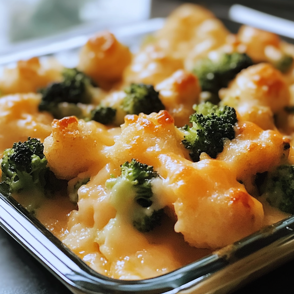 Recipe preparation for Cheesy Broccoli Tater Tot Bake