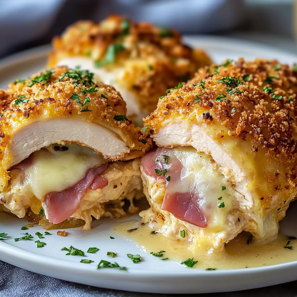 Recipe preparation for Stuffed Chicken Cordon Bleu Bake