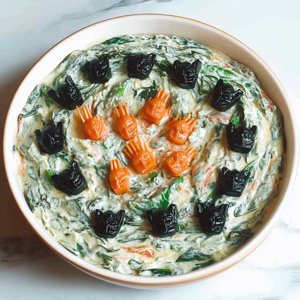 Recipe preparation for Halloween Spinach Dip
