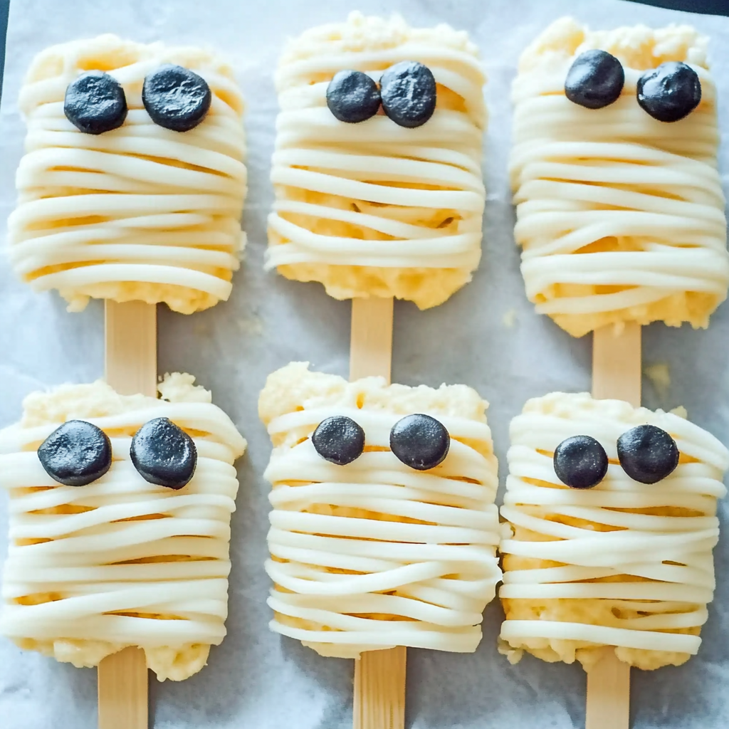Recipe preparation for Halloween Mummy Rice Krispie Treats