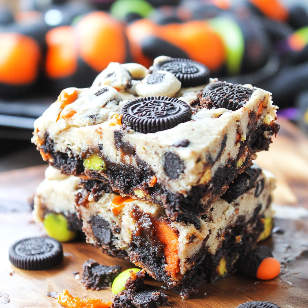 Recipe preparation for Halloween Oreo Cake Bars