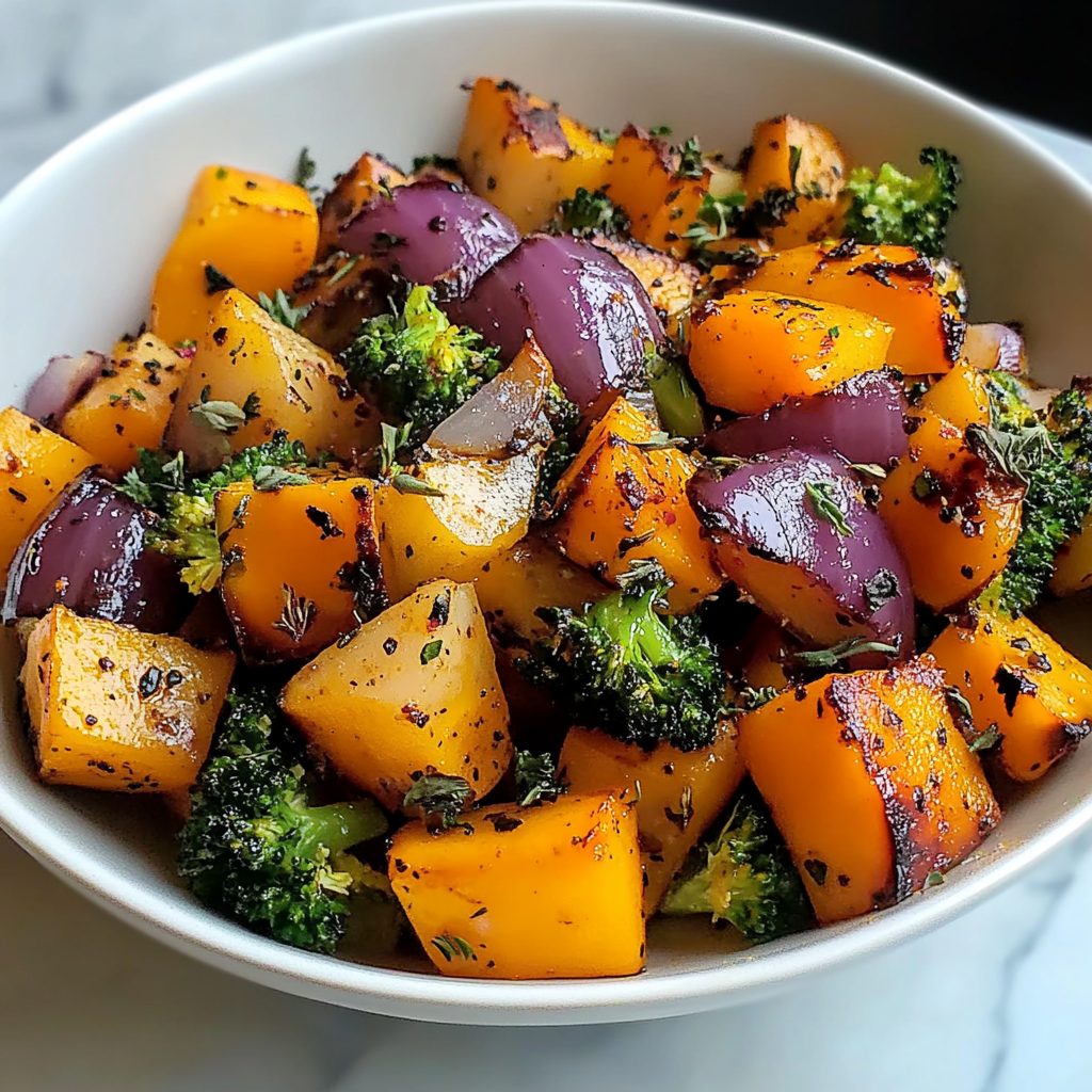 Recipe preparation for Golden Roasted Butternut Squash with Veggies