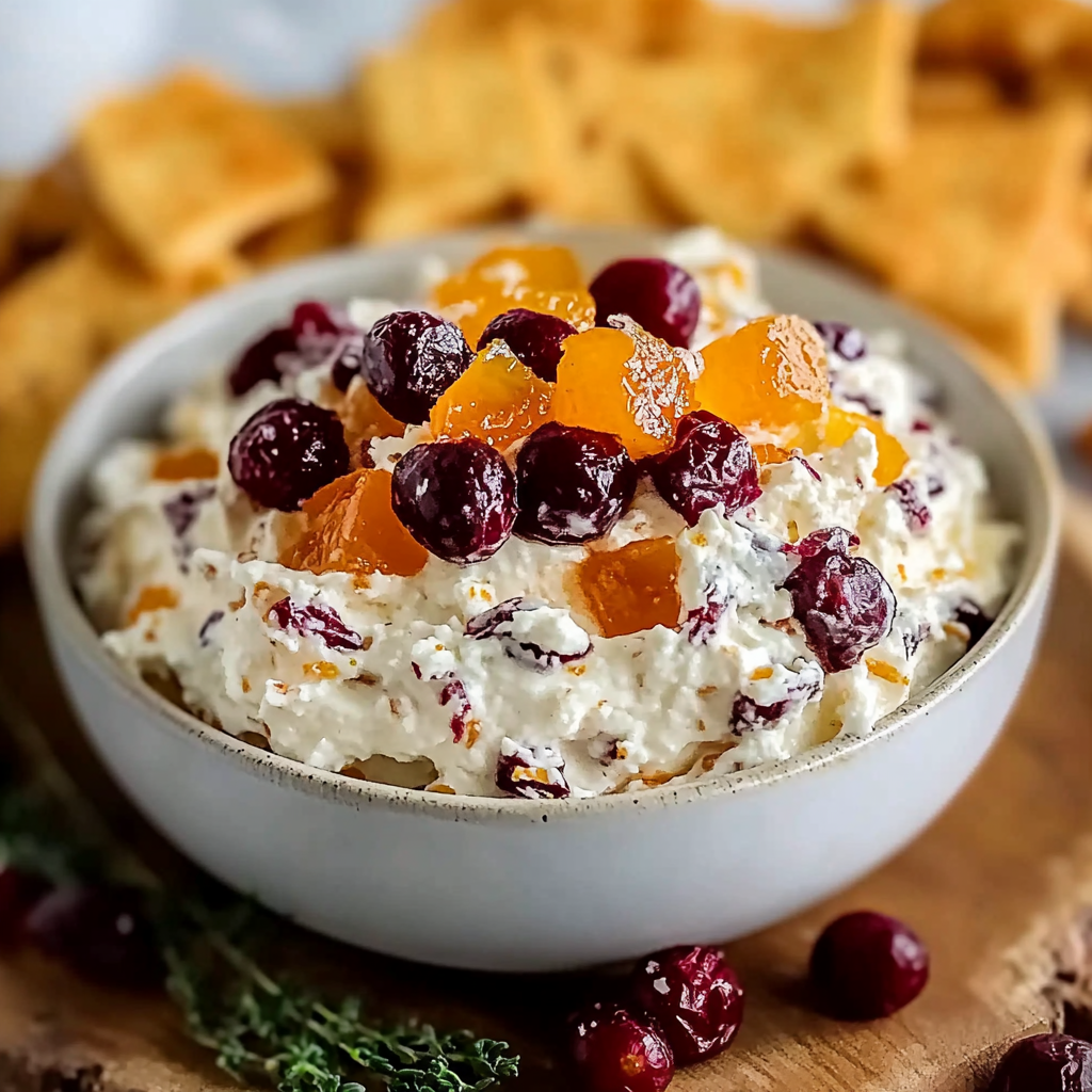 Recipe preparation for Orange Cranberry Apricot Cream Cheese Dip