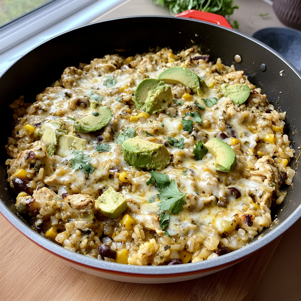 Recipe preparation for Salsa Verde Chicken & Rice Skillet