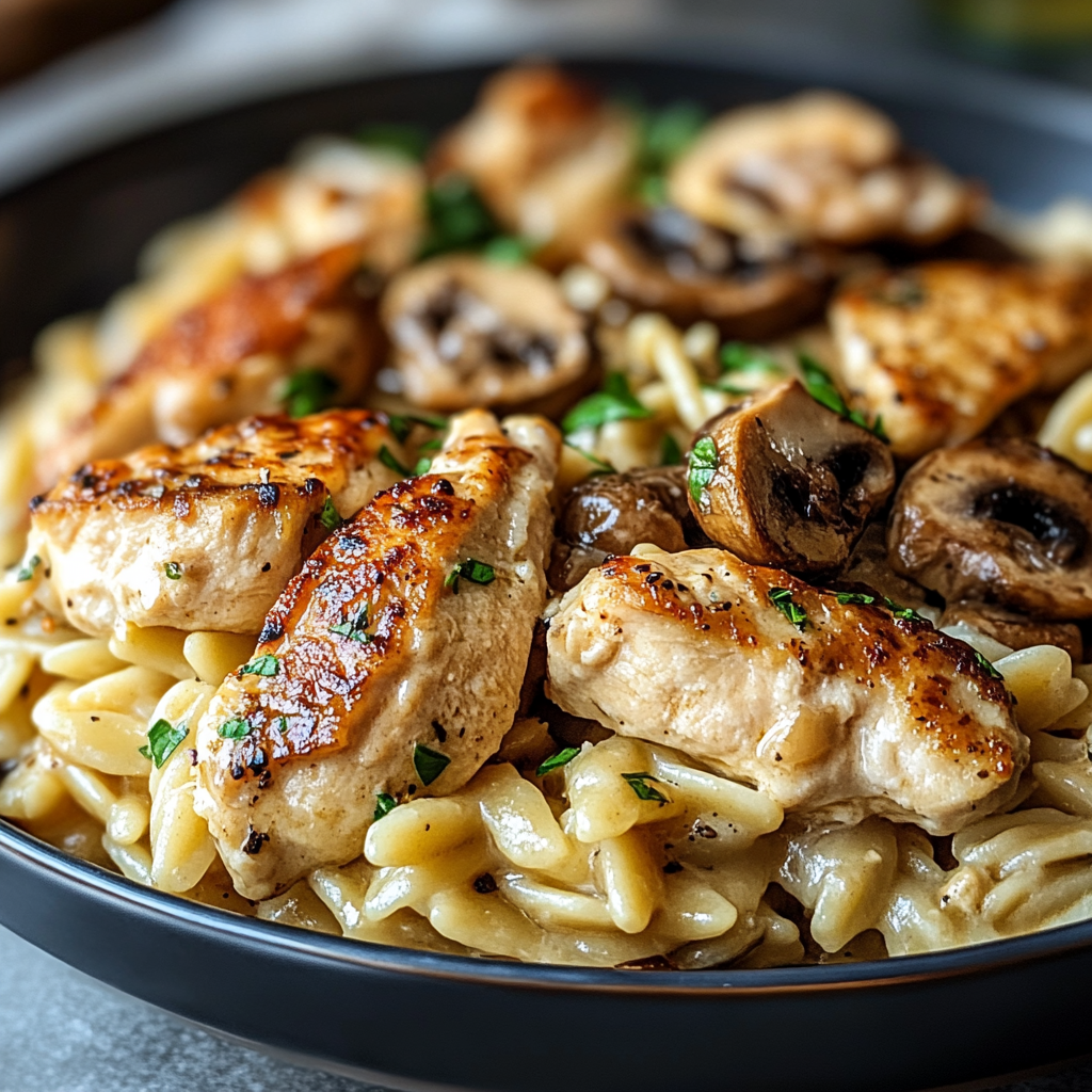 Recipe preparation for Marsala Chicken Orzo