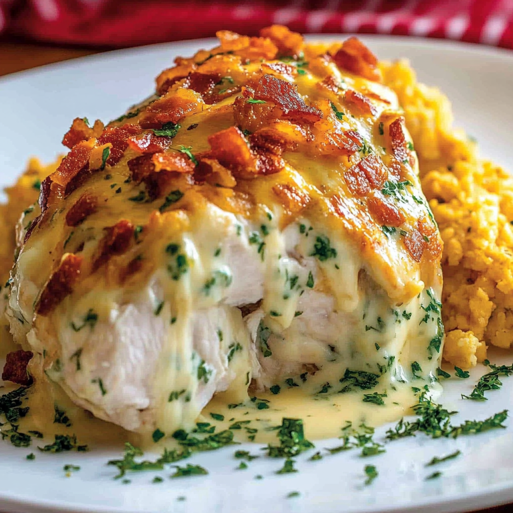 Recipe preparation for Cream Cheese Bacon Stuffed Doritos Chicken