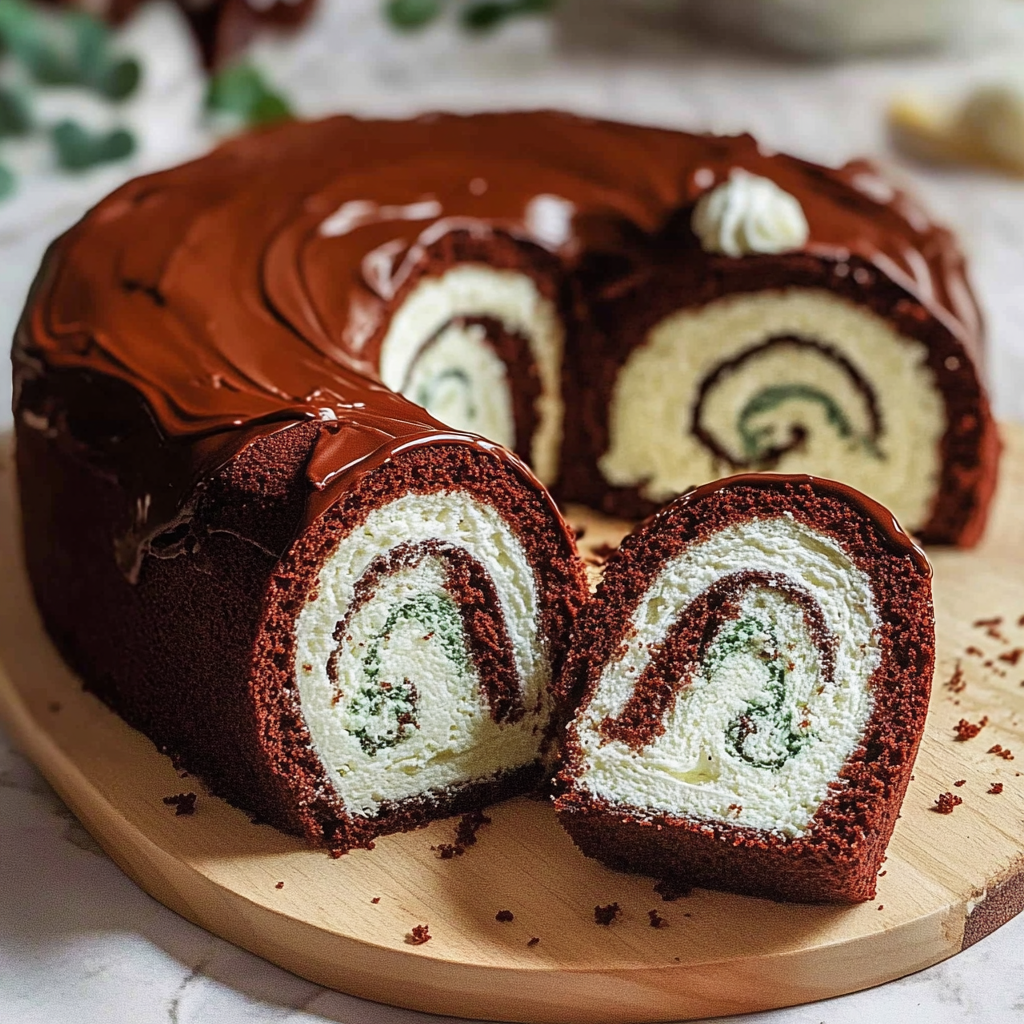 Recipe preparation for Mint Chocolate Swiss Roll