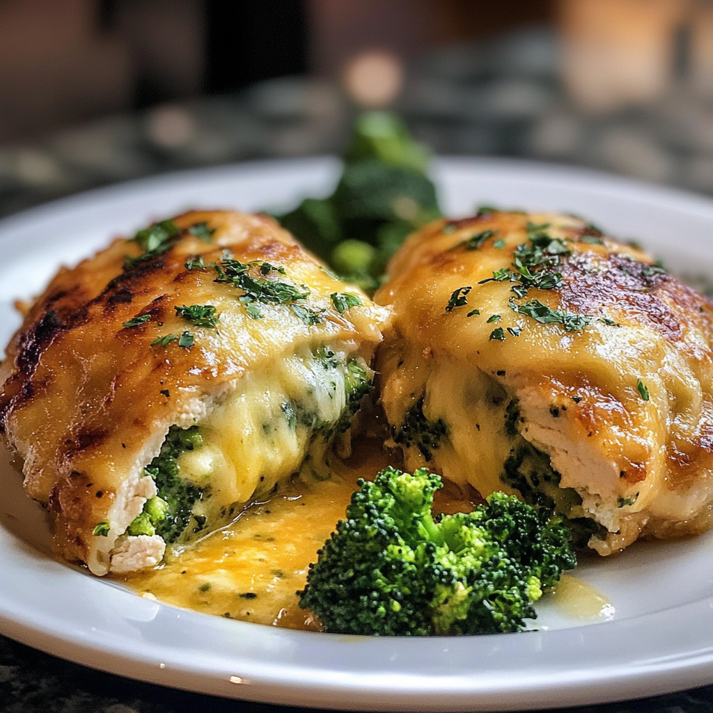 Recipe preparation for Broccoli Cheese Stuffed Chicken