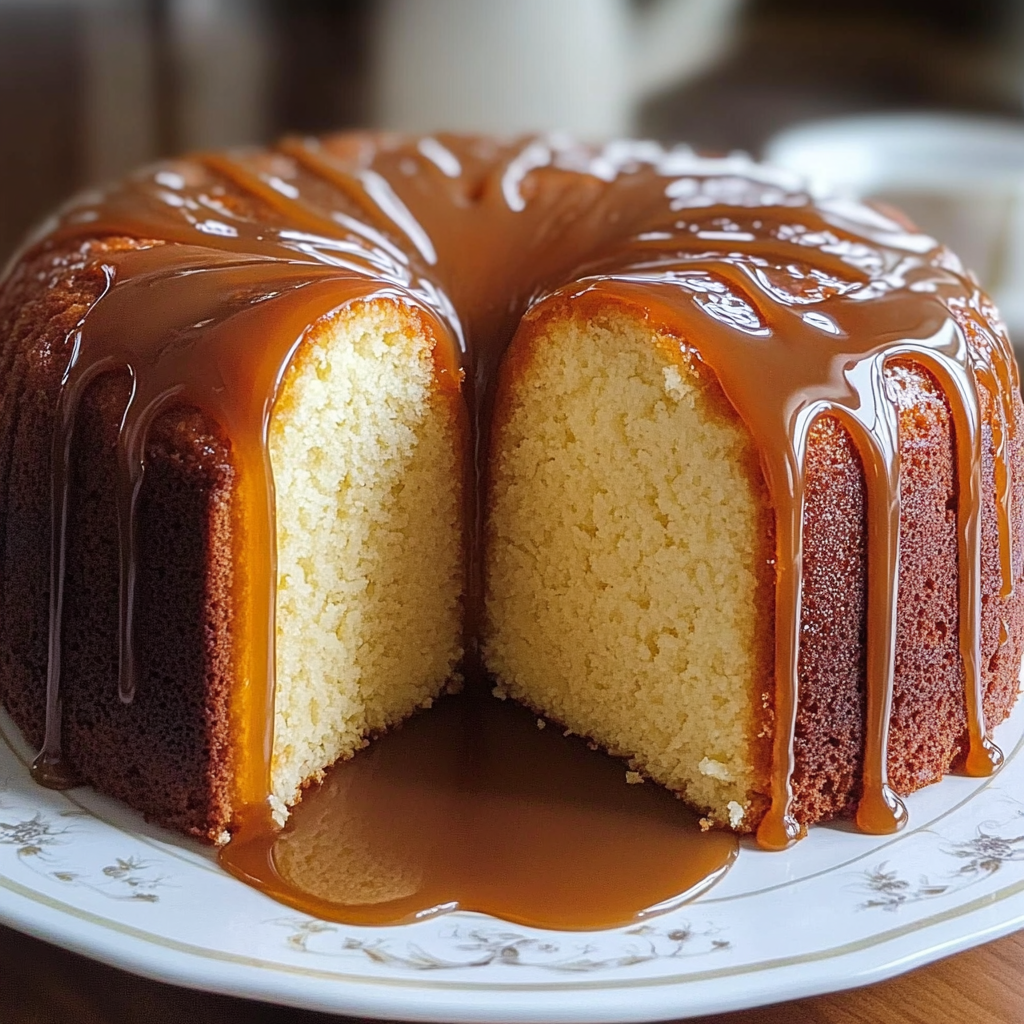 Recipe preparation for Caramel Cream Cheese Pound Cake