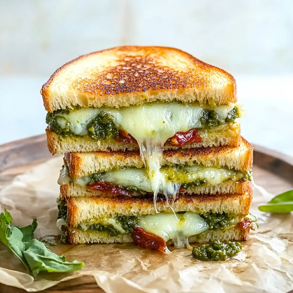 Recipe preparation for Sourdough Pesto Grilled Cheese