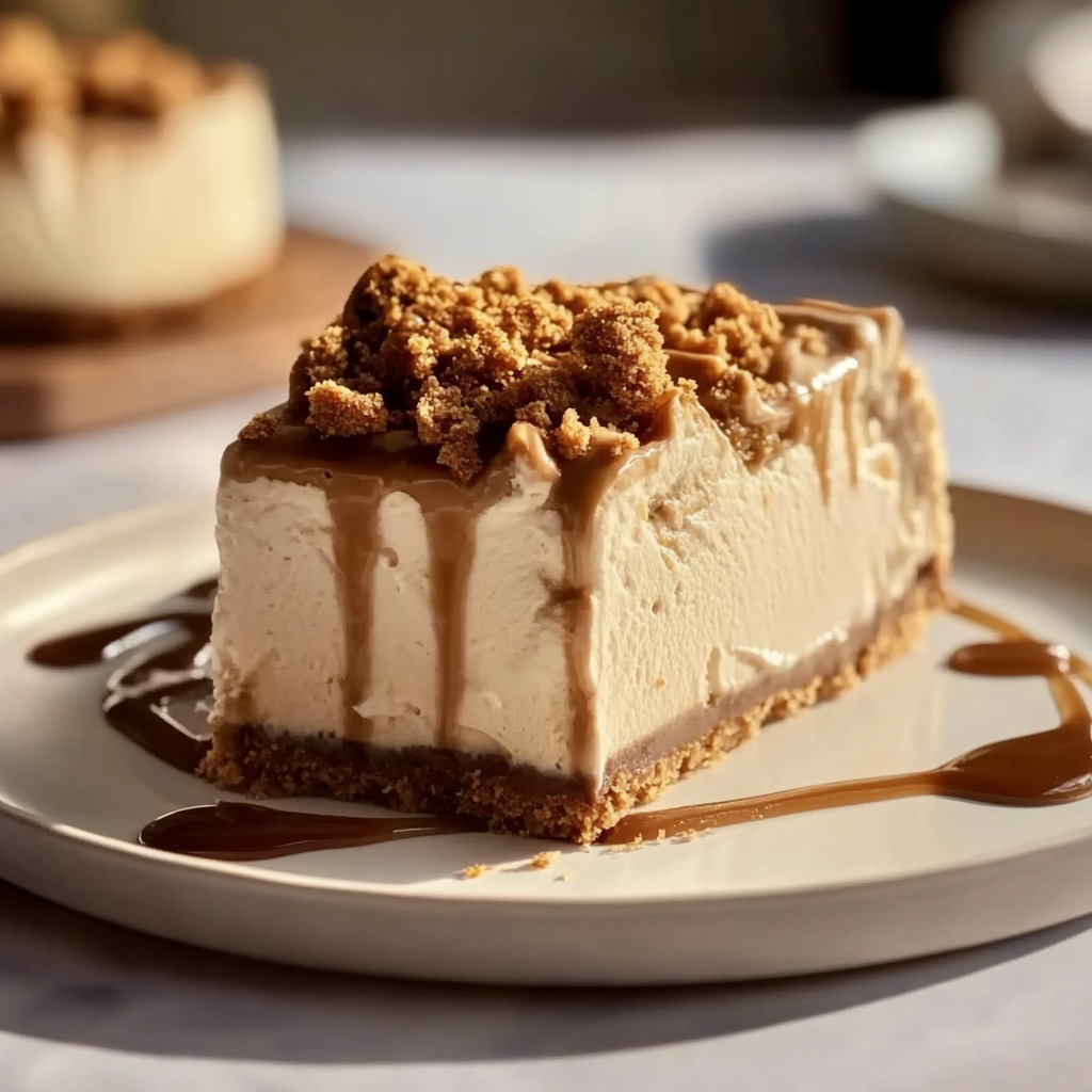 Recipe preparation for No Bake Biscoff Cheesecake