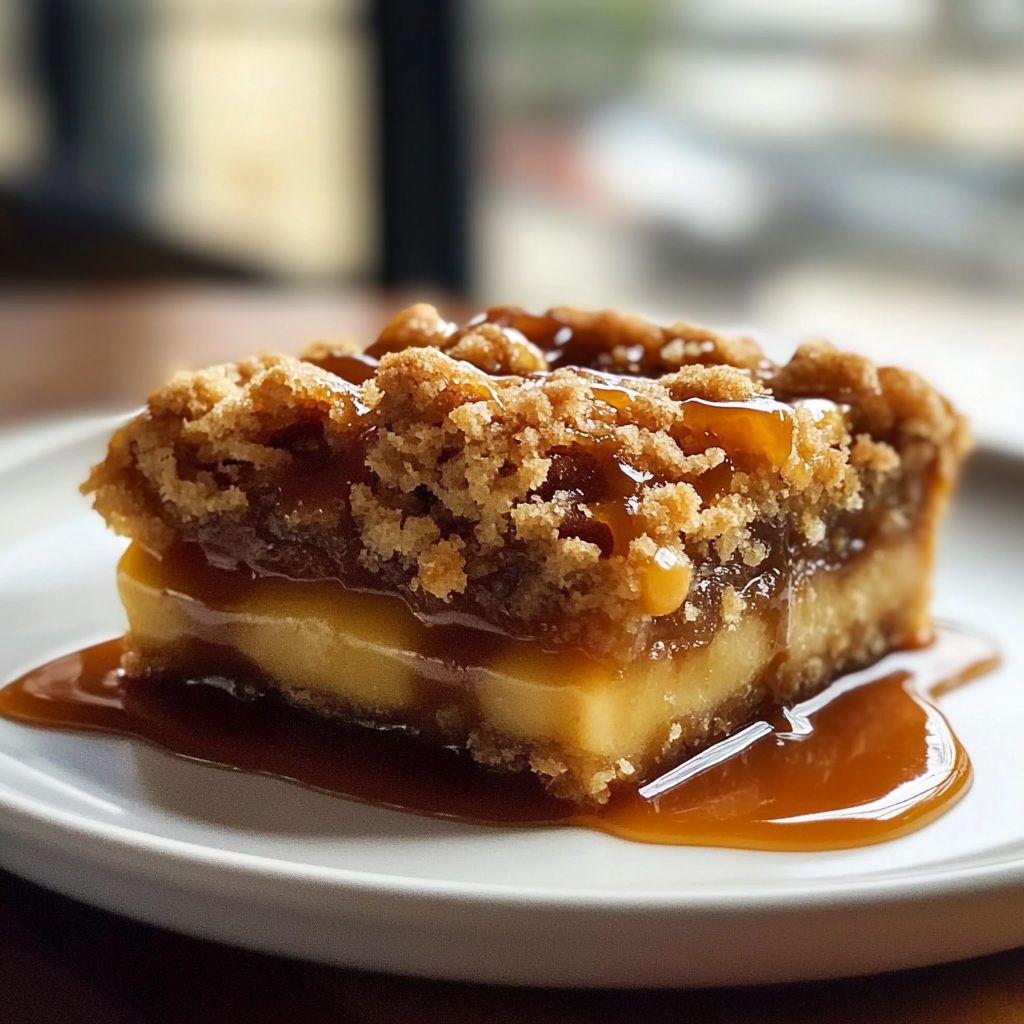 Recipe preparation for Salted Caramel Apple Crumble Bars