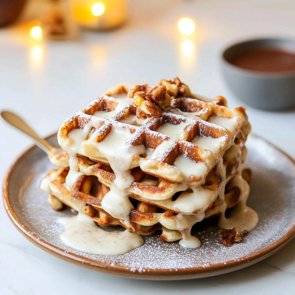 Recipe preparation for Cinnamon Roll Cottage Cheese Waffles