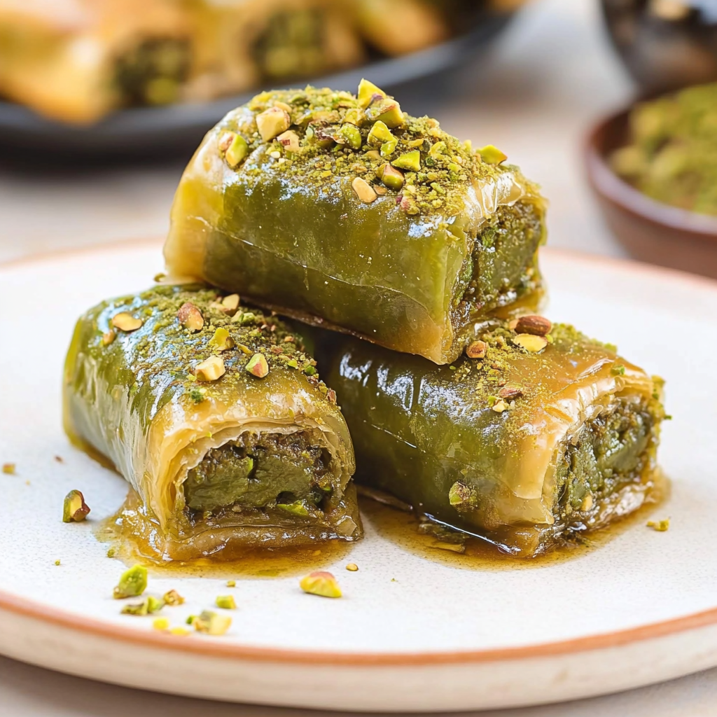 Recipe preparation for Baklava Rolls with Pistachio
