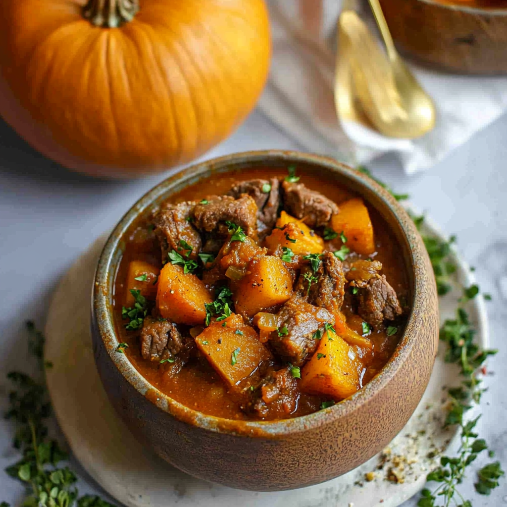 Recipe preparation for Pumpkin Beef Stew