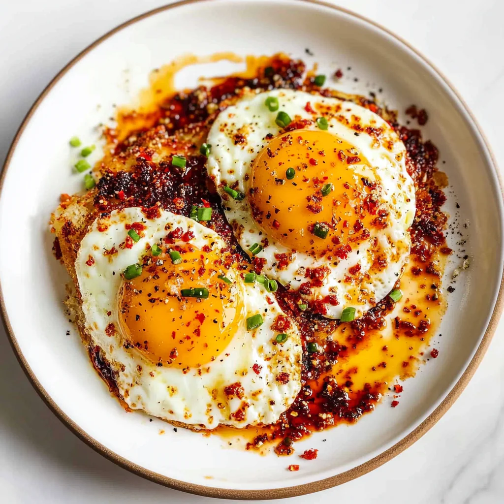 Recipe preparation for Chili Crisp Fried Eggs