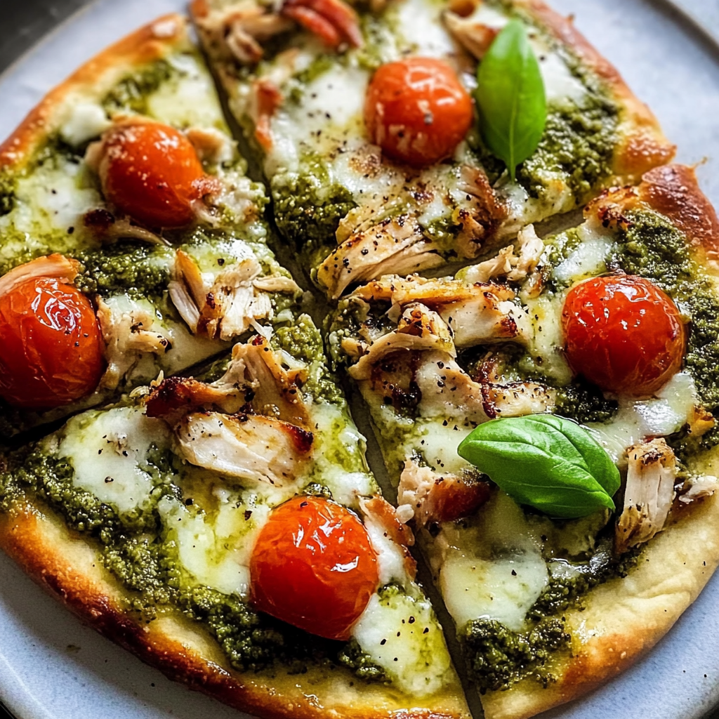 Recipe preparation for Pesto Chicken Flatbread