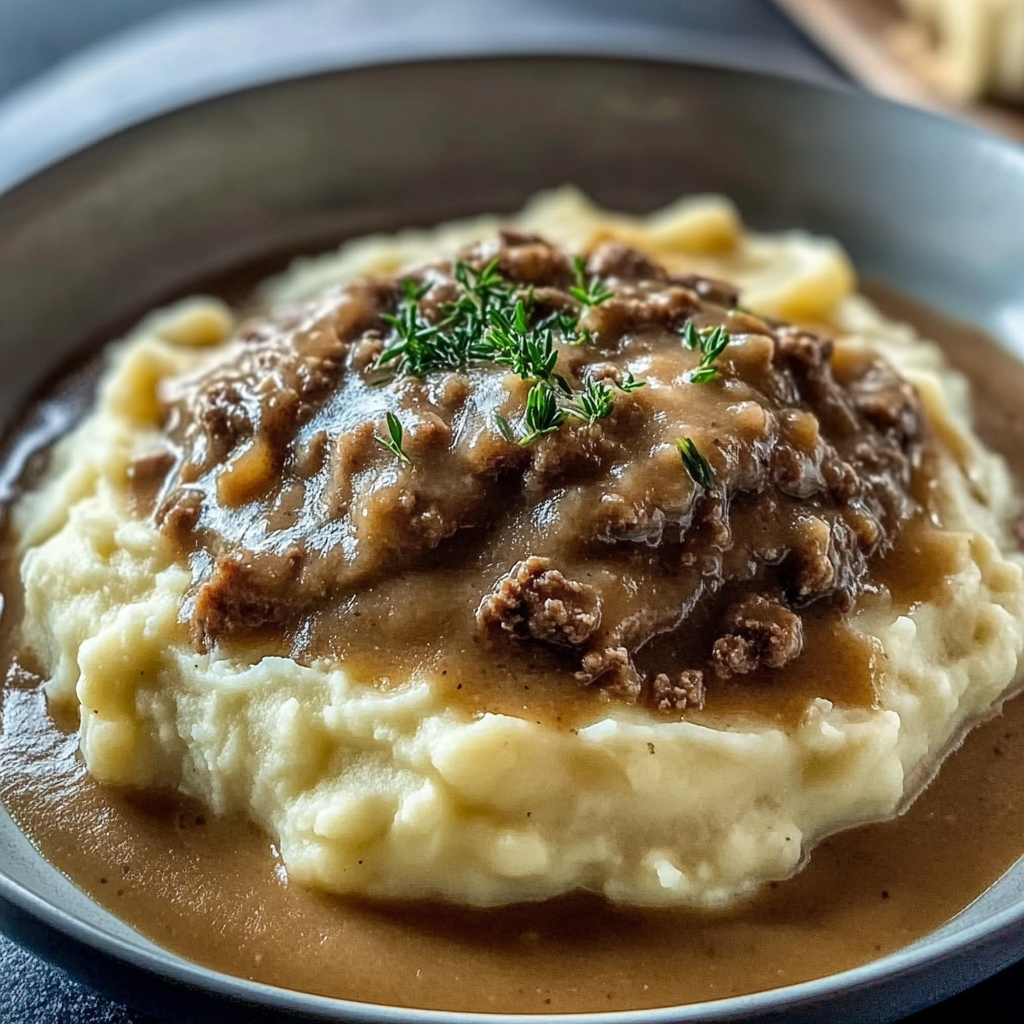 Recipe preparation for Hamburger Gravy Mashed