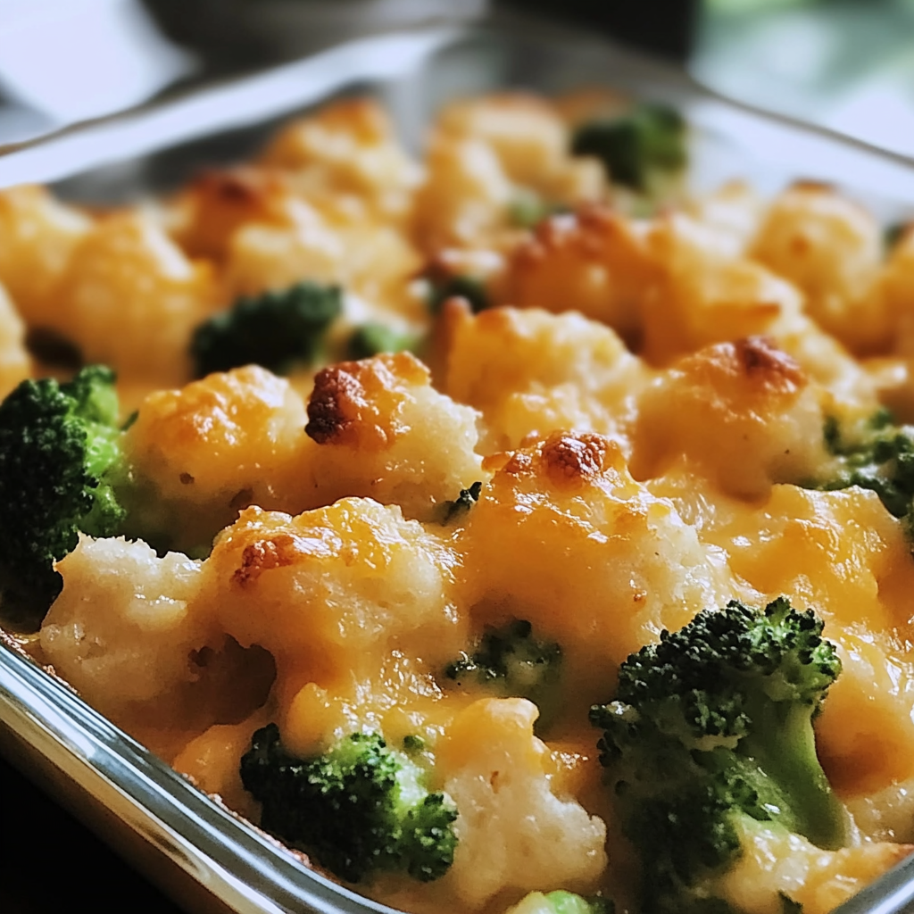 Recipe preparation for Cheesy Broccoli Tater Tot Bake